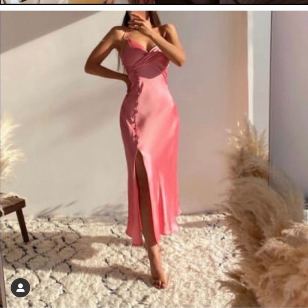 💕 Zara Nude Pink Satin MIDI Slit Dress 💕